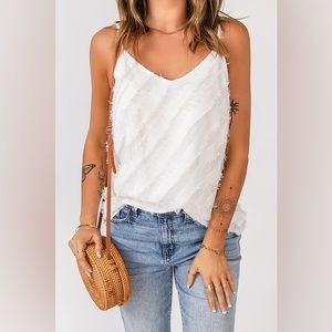 White Spaghetti Strap Textured Tank Top 🤍